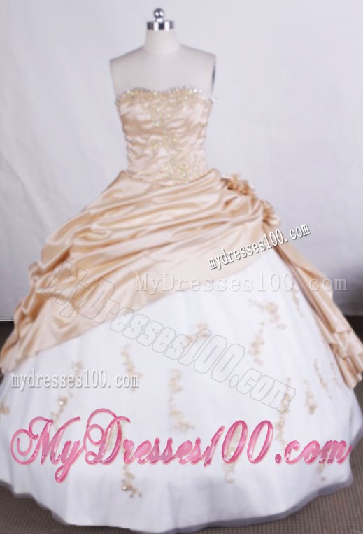 Flowery White and Champagne Dresses 16 with Beading and Appliques